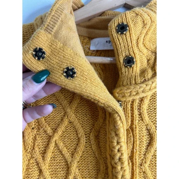 Sparrow Anthropologie Yellow Cable Knit Cardigan Sweater S Fisherman Lambswool - Picture 4 of 9